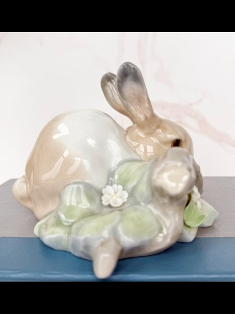 Lladro Porcelain Bunny Figurine in Cream, Tan, and Green